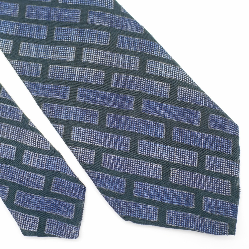 Donna Karan New York‎ Black Blue Silver Rayon Silk Tie Woven Wide Geometric
